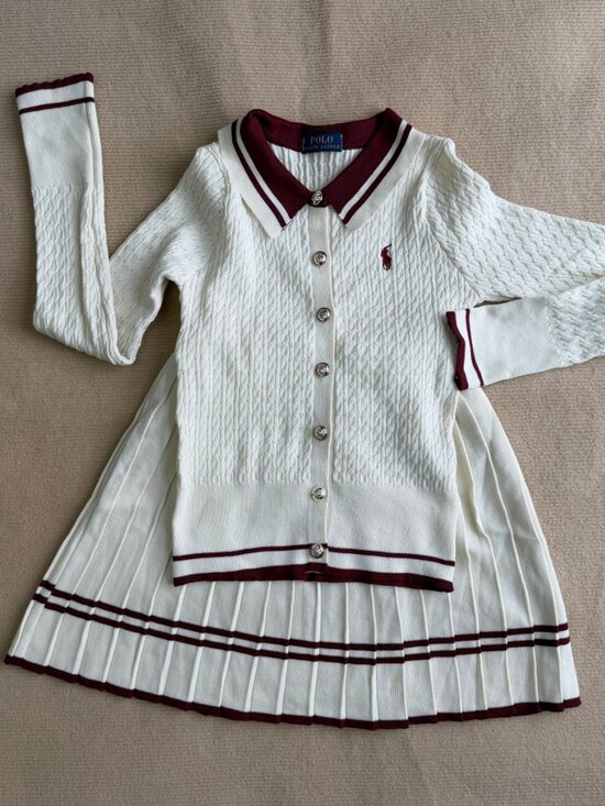 Polo Ralph Lauren Dresses & Skirts - Polo Ralph Lauren Women Preppy Cable Knit 2 Piece Set Striped Polo Cardigan